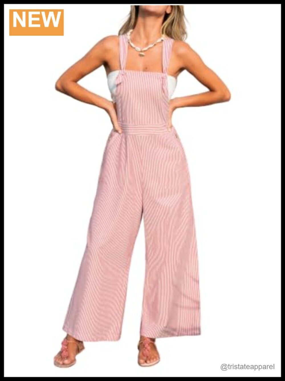 CUPSHE Striped Wide Leg Jumpsuit Sleeveless Adjustable Tie Belt Pockets